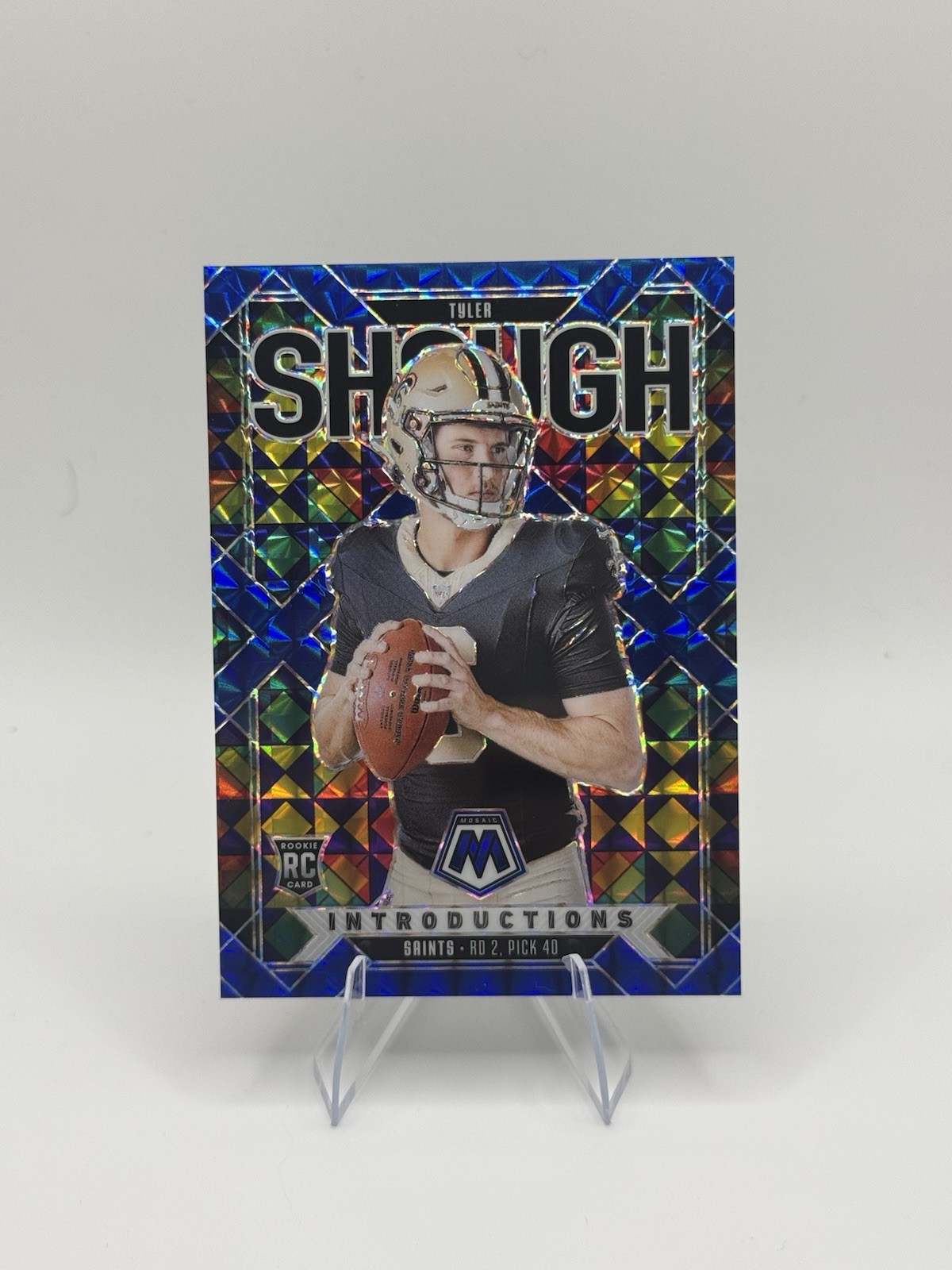 2025 Panini Mosaic Introductions Tyler Shough Blue Prizm /99 RC Clean! Grade it!
