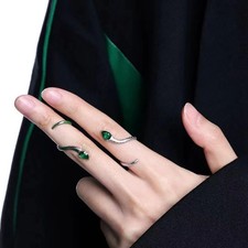 Womens Adjustable Snake Ring Green Alloy Fashion Jewelry Electroplated Serpent