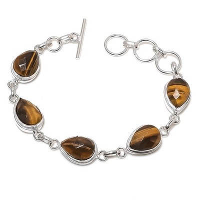 Tiger Eye Gemstone Handmade 925 Sterling Silver Jewelry Bracelet Size 7-8''