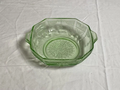 Vintage Uranium Anchor Hocking Princess Green Octagonal Depression Cereal Bowl