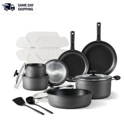 Elegant Midnight Black 20-Piece Cookware Set - Multifunctional & Space-Efficient