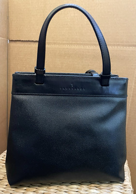 Trussardi Collezionne Crespo Black Leather 2 Handle Tote, Italy, circa 1990's