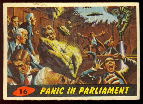 1962 Topps Mars Attacks #16 Panic in Parliament — TAG (grade unconfirmed)
