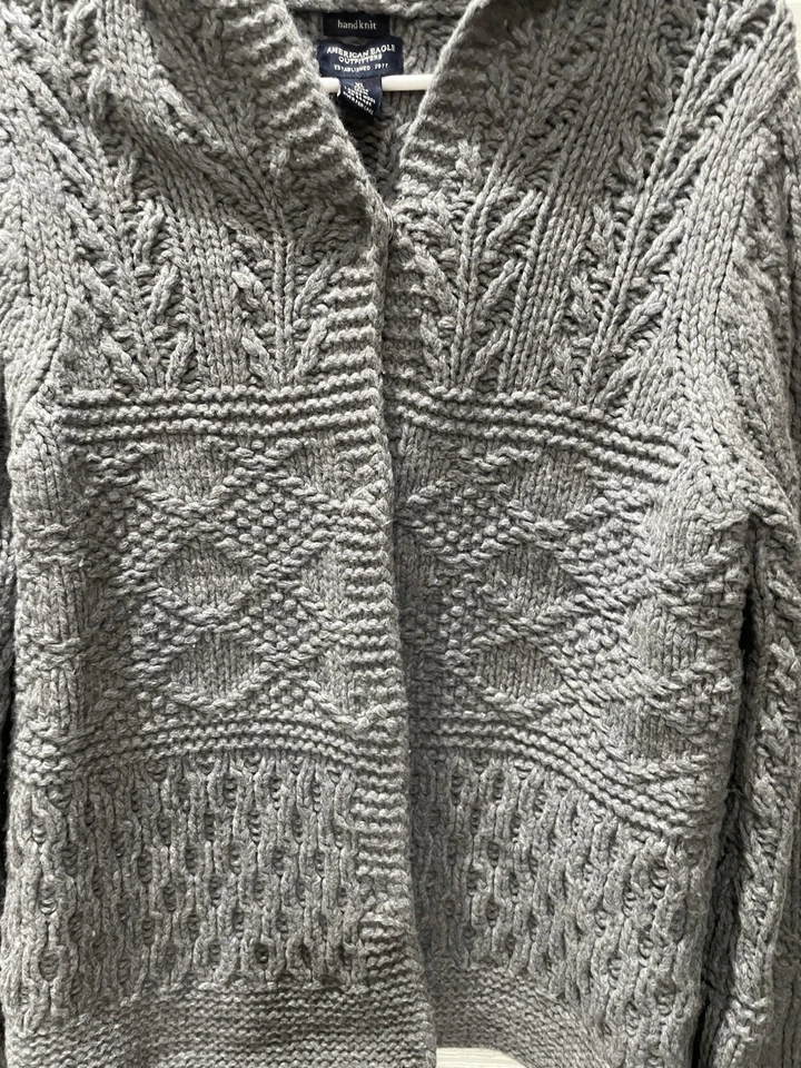 Vintage American Eagle 100% Wool Hand Knit Cardigan, XL - Image 2 of 4