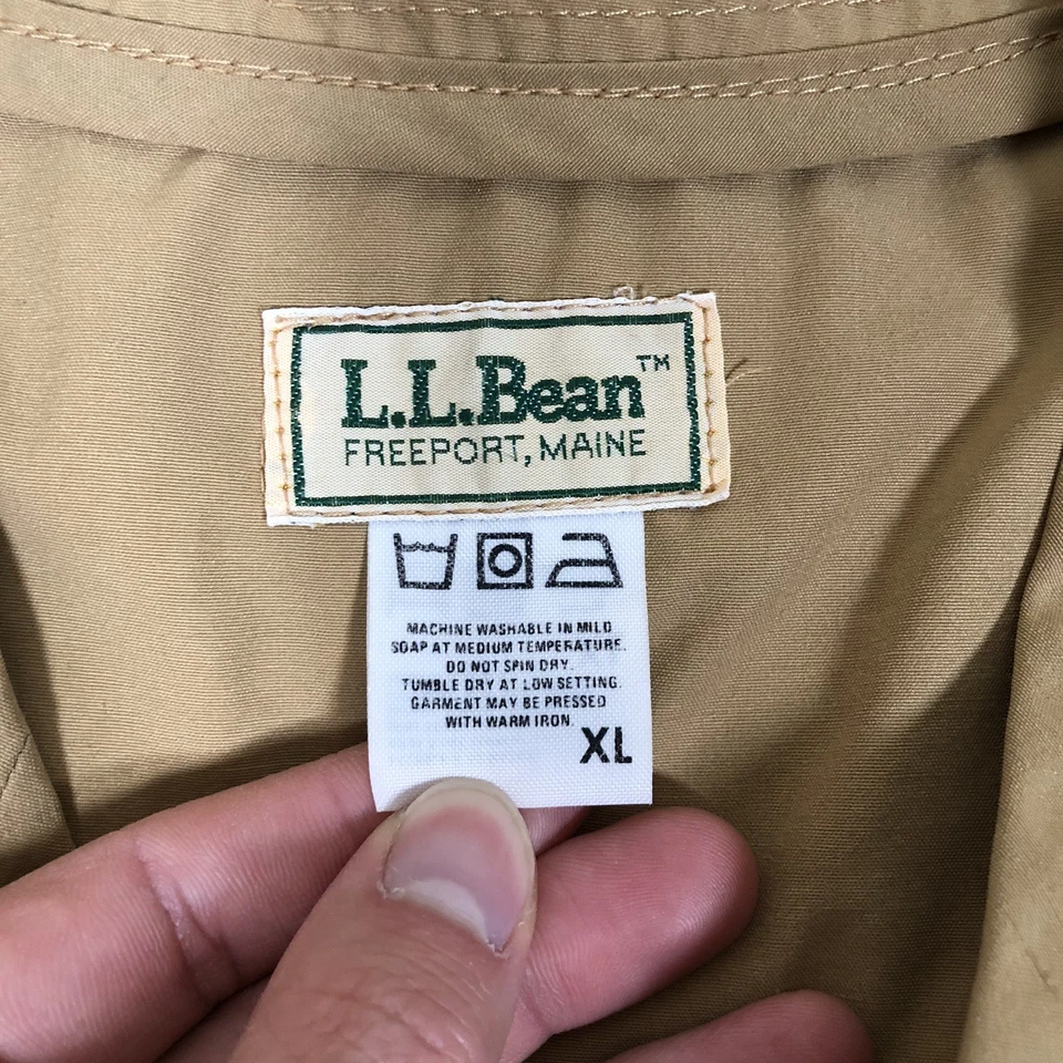 Vintage LL Bean Fly Fishing Vest Mens XL Tan Full Zip Pockets Distressed 80s - Image 3 of 4
