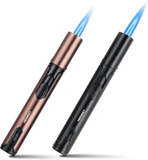 Butane Torch Lighter 2 Pack Refillable Adjustable Jet Flame Long Pen Lighter for