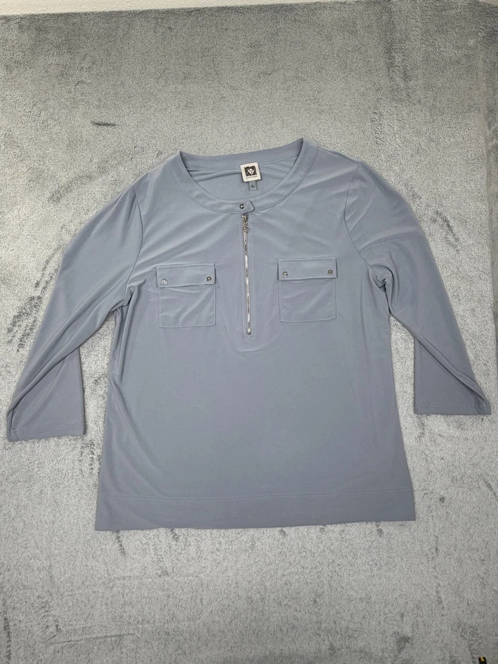 Top Anne Klein para mujer con cremallera frontal azul claro manga larga talla L Foto 3 de 4
