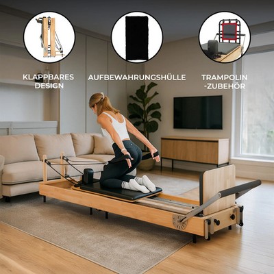 Pilates Reformer Maschine Eiche Klappbar Multifunktionales Bett Heim Fitness