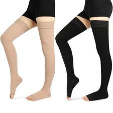 1Pair Compression Stockings Women Men 20-30 MmHg Open Toe Thigh High Socks for V
