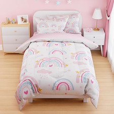 Rainbow Duvet Cover Sets Twin Size for Kids Girls, Include 1 Polyester Comforter