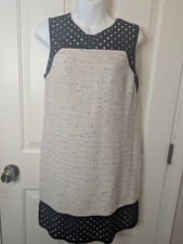 Ann Taylor Tweed Sleeveless Ivory Black Eyelet Trim Casual Dress, Women’s 6