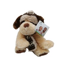 Hugfun Puppy Dog Wearing Knit Hat  Scarf Stuffed Animal Tan Brown Plush 12"