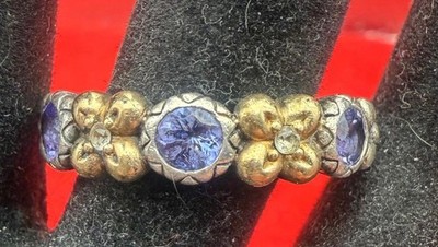Barbara Bixby Sterling silver 925 18k gold flower Amethyst ring size 9