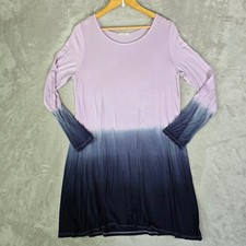 Womens Ombre Tunic Dress Soft Stretch Lavender Navy Blue Long Sleeve Scoop Neck
