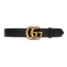 $525 GUCCI Men's GG leather belt with Double G buckle - Black - 38 - DJ20T