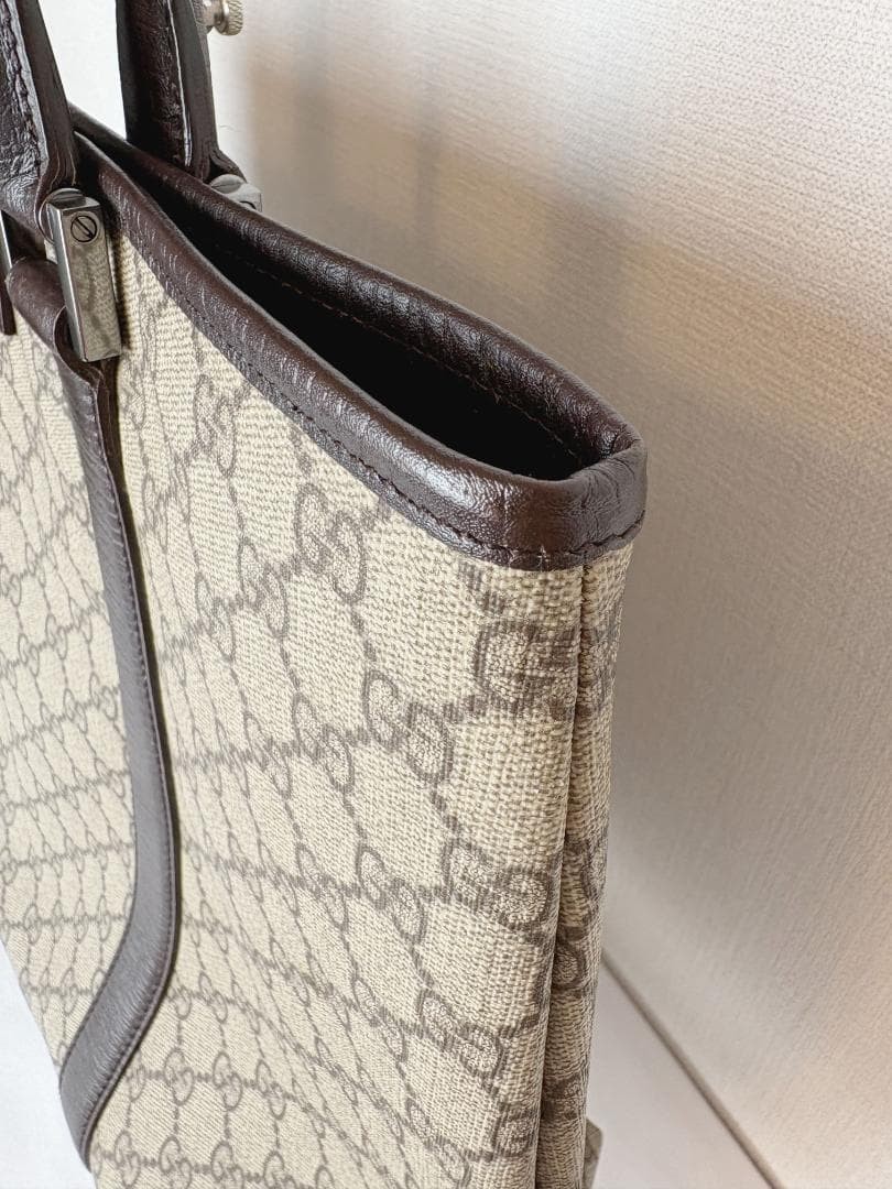 GUCCI Tote Bag Canvas GG Pattern Large Brown Leather A4 Shoulder Authentic thumbnail 2