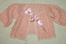 Vintage Handmade Crochet Pink Baby Cardigan Sweater