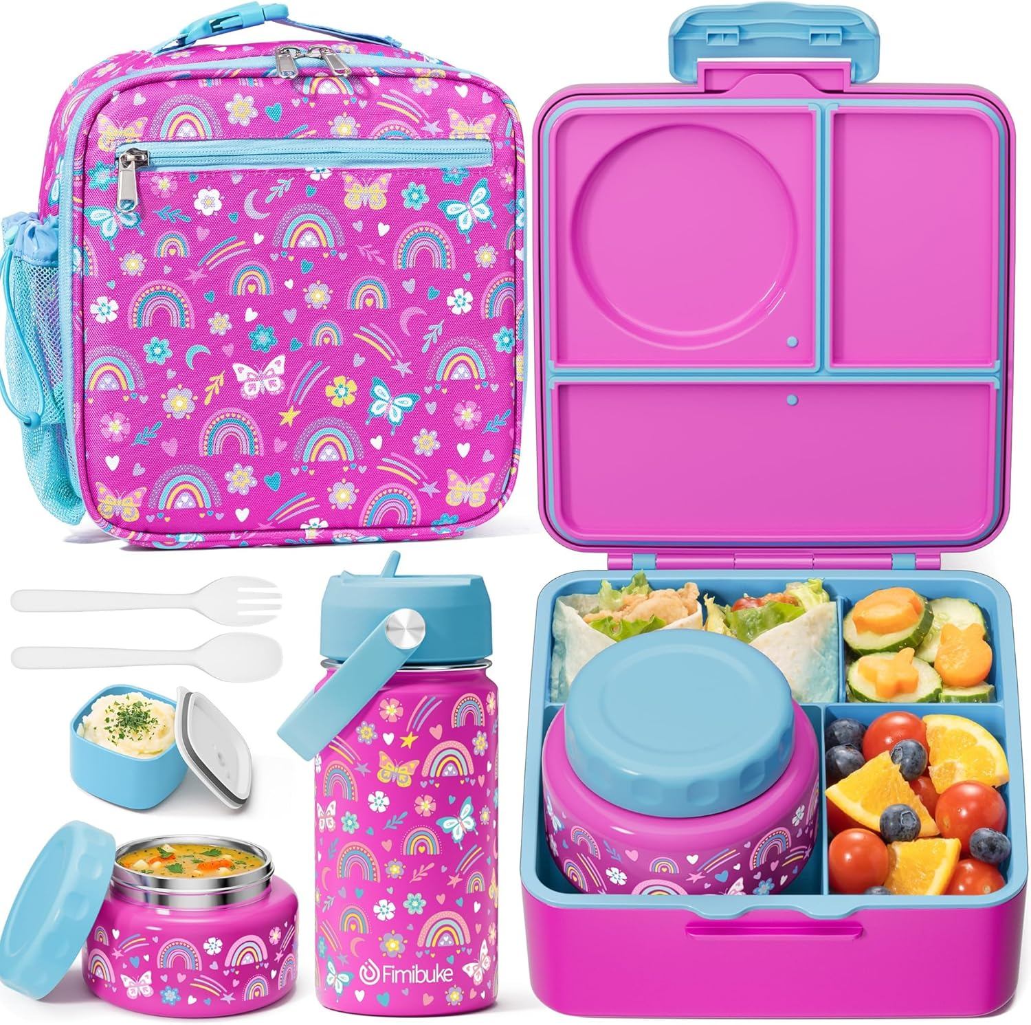 Insulated Leakproof Kids Bento Lunch Box with 8.5 OZ Thermos