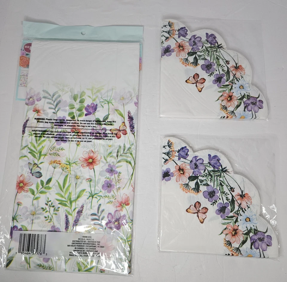 Spring Fling Floral Plastic Table Cover (54" x 108") & 2-pk Napkin Set#16, 12x12 - Image 2 of 4
