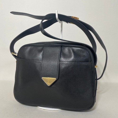 Yves Saint Laurent YSL Cassandra Black Leather Crossbody Shoulder Bag Gold Logo
