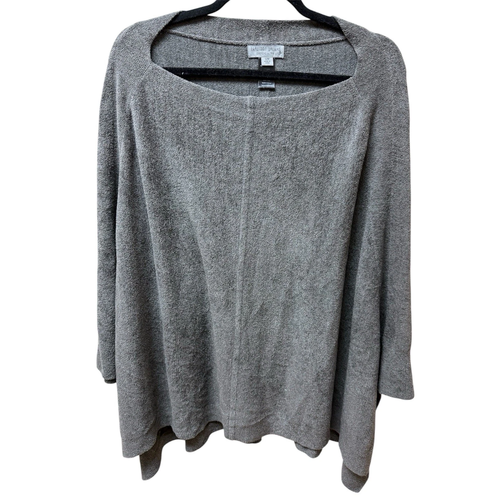 Barefoot Dreams CozyChic Ultra Lite Boatneck Poncho Sweater Gray Oversized S/M