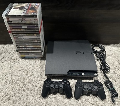 Sony PlayStation 3 PS3 Slim 120GB Console Bundle 2 Controllers + 21 Games