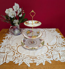 Stunning  Vintage Mis Match Bone china Pink Yellow Roses 3 Tier Cake stand