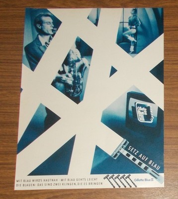 Seltene Werbung vintage GILLETTE BLUE II Rasierer - Hautnah - Saxpohon 1986