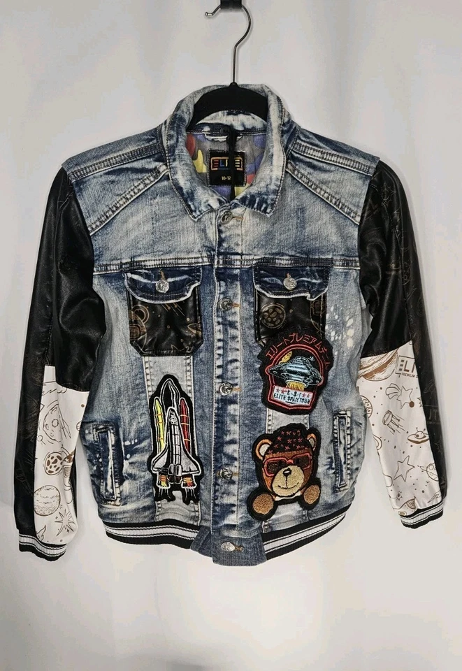 Chaqueta Elite Premium Denim Mocha Niños 10-12 Parches Ropa de Calle Foto 4 de 4