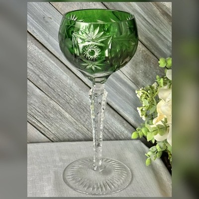 Nachtmann Traube Crystal Green Wine Glass Cut to Clear German Vintage Glass 1