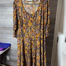 Cato Long Sleeve Dress with Paisley Print in Yellow and Black 981