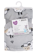 NWT NEW Parents Choice Walmart Grey White Sheep Lamb Print Plush Baby Blanket