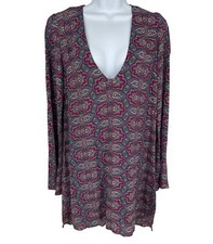 Reformation Womens Long Sleeve V-Neck Tunic Dress With Paisley Print