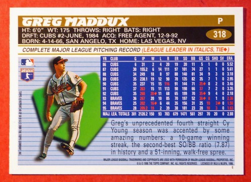 2001 Topps Greg Maddux Reprint #48 (1996 #318) Through the Years (Braves) - Picture 2 of 2