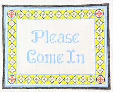 Hand-painted Needlepoint Canvas, PLEASE COME IN, 18m, NEW