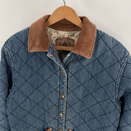 Vintage Polo Ralph Lauren Womens M Quilted Denim Hunting Lined Chore Coat Jacket - Picture 2 of 12