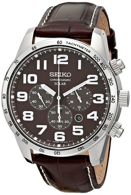 Seiko Men's Solar Chronograph 100m Stainless Steel/Brown Leather Watch SSC227 | eBay