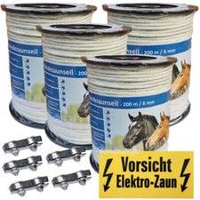 800m Weidezaunseil 6mm 6Niroleiter+3Kupfer +5 Seilverbinder+Warnschild Monofile