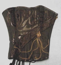 Gothic Victorian Steampunk Full Bust Steel Boned Black Corset Brass Chain & Busk