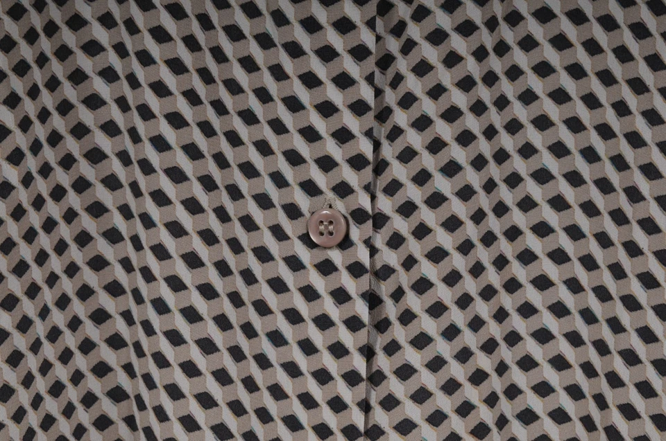 Armani Collezioni Mens Geometric Print Button Down Shirt US 16 Beige Brown Silk - Image 3 of 4