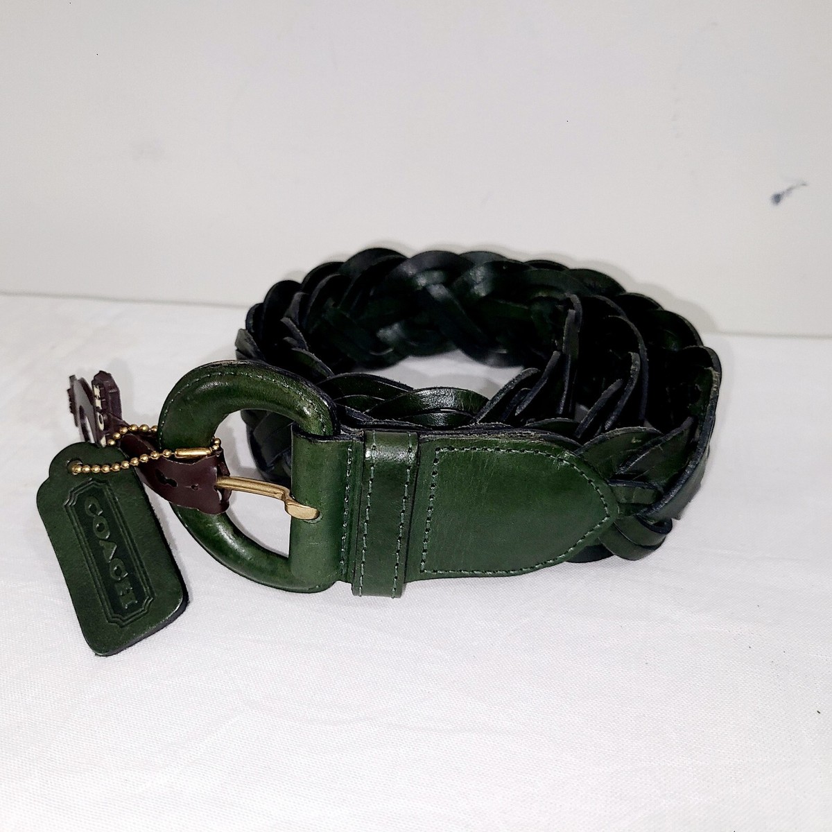 COACH VINTAGE BRAIDED FOREST GREEN LEATHER BELT SIZE MEDIUM
