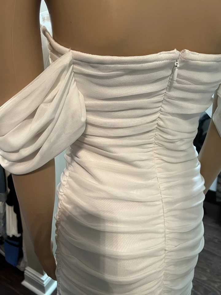 Vestido de noche drapeado de gasa blanco talla 10 Foto 3 de 4