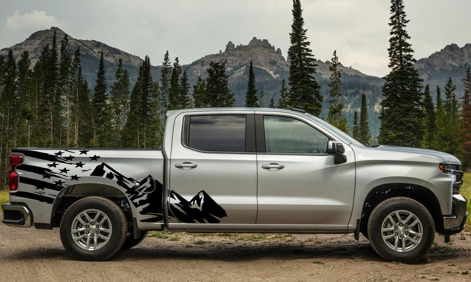 Gráficos de bandera de montaña para Chevrolet Silverado 1500 2500 platón EE. UU. calcomanías pegatinas Foto 2 de 4