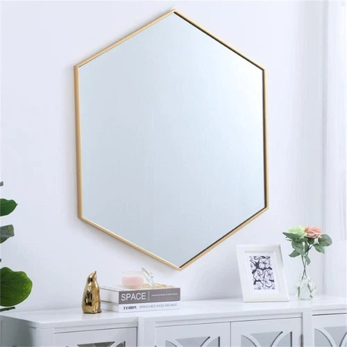 Elegant Decor Eternity 35" x 41" Hexagonal Metal Frame Mirror in Brass - Picture 7 of 13