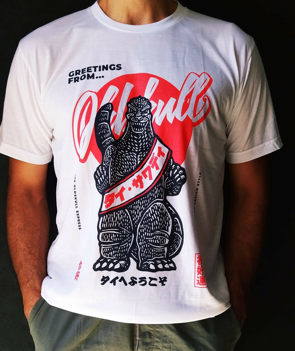 T-shirt Homme Blanc Vintage Style Japonais - Neuf Sans étiquettes - Taille L - Coton Mixte