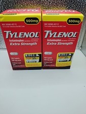 2x Tylenol Extra Strength 500mg 100 Tablets Exp:June/2026 Lot Of 2 200 tablet
