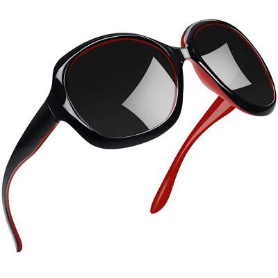 Polarized Sunglasses for Women, Ladies Oversized Sun Glasses UV Protection (Blac
