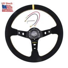 14inch 345mm Deep Dish 93mm Drifting Racing Steering Wheel Suede Leather Yellow