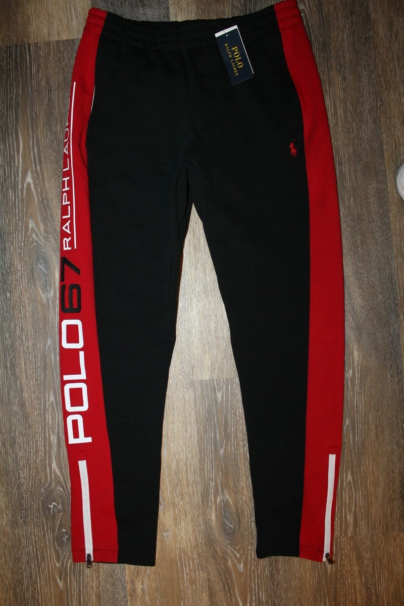 polo sweatpants black and red