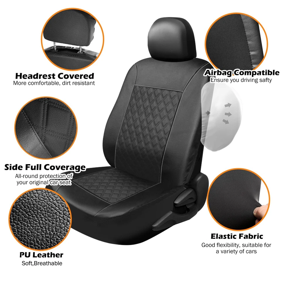 For Toyota Auto Car Seat Covers Full Set PU Leather 5-Seats Front Rear Protector - Image 4 of 4